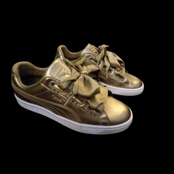 Puma Metallic Gold Sneakers with Satin Laces - Picture 1 of 12
